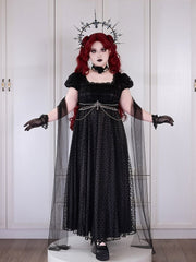 Plus Sizes Available Black Empire Waist Vintage Dress Square Neckline Elegant Lolita One Piece