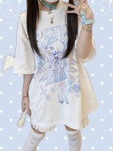 Yami Kawaii Blue & White Angel Wing Sleeves Jirai Kei Graphic T-Shirt