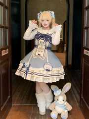 White Long-Sleeve Lolita Top with Plush Cuffs and Bow Details