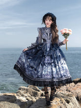 Angel Print Dark Blue High Waist Lolita Jumper Skirt with Overlay Full Set