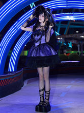 Purple Little Witch Lolita Dress with Dotted Tulle Heart Bodice and Overlay Halloween Dress