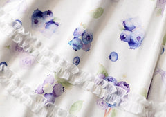 Blueberry Print Whitet Square Neckline Midi Dress with Free Choker and Hairclip