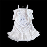 Yami Kawaii Cartoon Print Off-the-shoulder Neckline White Jirai Kei T-shirt