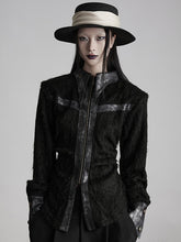 Urban Goth Black Fuzzy-Fabric Paneled Leather Zipper Jacket