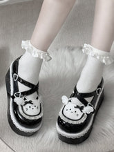 Black Round Toe Kitty Angel Heart Buckle Platform Lolita Shoes