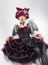 Plus Size Friendly Black and Red Corset Princess Prom Dress Tiered Lace Puffy Skirt Short Version