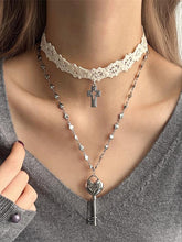 Y2K Lace Key Pendant Layered Necklace