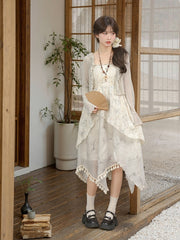 Grey Ruffle Trim Open Placket Cardigan