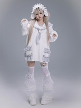 Jirai Kei Sailor Collar Sweatshirt with Dusty Blue Plaid Ruffles with Free Tie