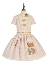 Pink Dropped Waist Sweet Lolita Dress with Teddy Bear Embroidery