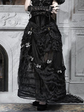 Black Goth Versatile Lace Patched Vintage Bustle Long Skirt