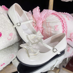 Sweet Lolita White Mary Janes with Heart Snap & Bow Decor