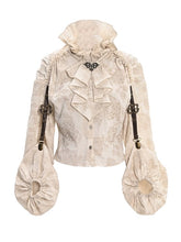 Ruffle Neckline Apricot Steampunk Balloon Sleeves Shirt