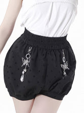 Black Cheongsam Style Polka-Dot Bubble Shorts with Butterfly Charms