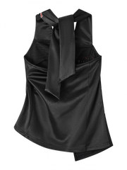 Y2K Black Punk Back Tie Halter Tank Top with Red Letter Print & Snap Front