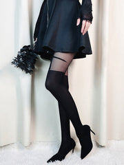 Gothic Punk Inspired Black Semi-sheer Tights with Cross Design