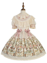 Beige Bear Printed Lace-Trimmed Sweet Lolita Dress with Bow Accents