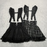 Jirai Kei Black / Plaid Overall Skirt High Waist with Detachable Shoulder Straps