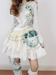 Vintag Beige Tiered Skirt with Lace Accents