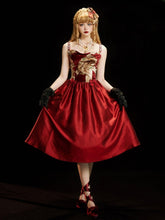 Wine Red Cowl Neckline Elegant Classic Lolita Dresswith Rhinestone Embellished Shoulder Strapsand Bows