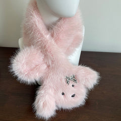 White/Grey/Pink/Apricot Puppy-shaped Bow Detail Shaggy Scarf