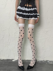 White Y2K Polka-dot Pattern Gyaru Fashion Overknee Stockings