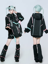 Gamer Girl Cyberpunk Coord Set | Pink & Green Gradient Hooded Jacket, Skort & Leg Warmers