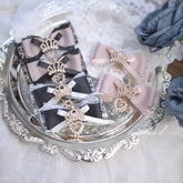 Jirai Kei Black / Dusty Pink Lace Bowknot Hairclips with Beaded Heart Charm