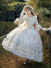 Plus Sizes Available Cottagecore Floral Print Light Green Hime Lolita Dress with Tulle Apron and Daisy Accents