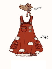 Red Mushroom Sweet Lolita Dress Cloud Applique Bubble Jumper Skirt with Scarf