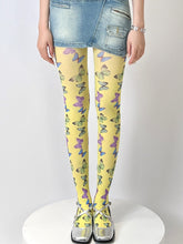 Yellow/Black Butterfly Print Tights