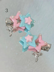 Star Hairclips with Key Charm 4 Color Options