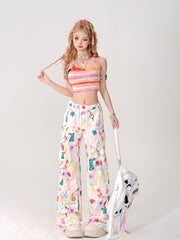 Rainbow Striped Camisole: Bow Tie Straps with Decorative Pin