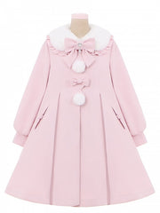 Jirai Kei Pink Elegant Long Coat with Detachable Cape and Plush Peter Pan Collar