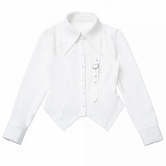 White Slim-Fit Shirt with Pointed Collar and Hem