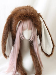 White/Coffee/Yellow/Dusty Blue Oversized Bunny Ears Plush Hat