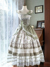 Teacup and Rabbit Print Green Layered Country Lolita Dress with Lace Trimmings