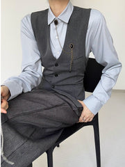 Ouji Lolita Light Gray Pointed Flat Collar Unisex Modal Long Sleeve Shirt with Button Placket