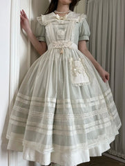 Beige Lace-Trimmed Lolita Overdress with Embroidered Pocket