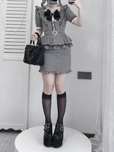 Ladylike Elegance Jirai Kei Dress: Black Plaid Bodycon featuring Defining Puff Ruffles