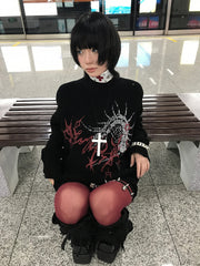 White/Black Gothic Dark Aesthetic Sweater with Centipede Design