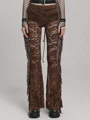 Clearance-Size L for Waist 77CM Coffee Goth Lace Trousers