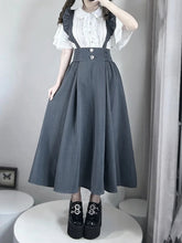 Jirai Kei Gray High-Waist Suspender Skirt:Adjustable Strapswith Decorative Heart Rhinestones