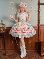 Strawberry and Cake Print Yellow Cute Dress Sweet Lolita Jumper Skirt
