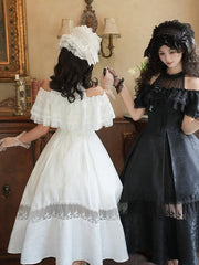 White Illusion Halter Neck Rosette Jacquard Fabric Elegant Dress Full Set