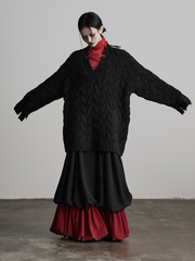 Urban Goth Black & Red Fake Two-Piece Design A-Line Skirt