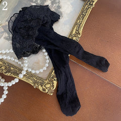 Red Fishnet Tights/Black Lace Floral Pattern Socks/Polka-dot Pattern Tulle Underknee Stockings