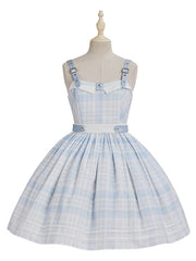 Blue and White Plaid Pattern Summer Dress Sailor Lolitacore Dress