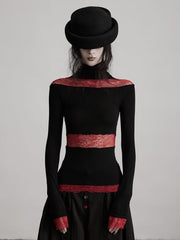 Urban Goth Black & Red Paneled Knit Long-Sleeve Top