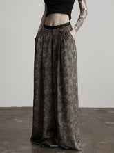 Urban Goth Grey Rock-Pattern Wide-Leg Pants with Waist Woven Trim & Beaded Embellishment